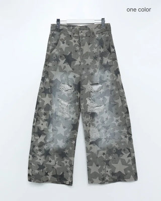 Star Damage Point Wide Cotton Pants