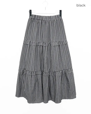 Checked tiered long skirt