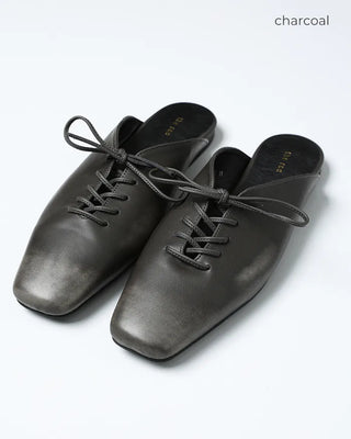 Lace-up square-toe leather flat mules