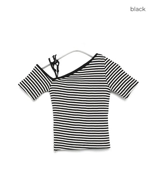 Striped one-shoulder short-sleeved T-shirt
