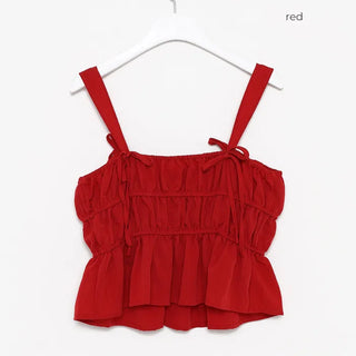 Ribbon detail shirred camisole