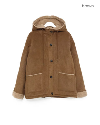 Suede hooded sheepskin jacket