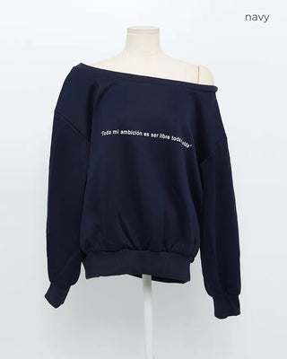 Lettering One-Shoulder Sweatshirt