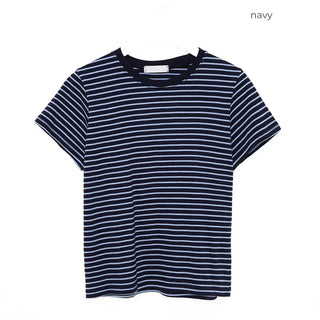 Basic striped half-sleeve T-shirt