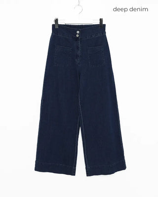Pocket Two-Button Wide Denim Pants