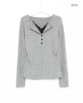 Lace-layered slim-fit knit