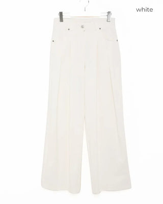 Double-pleated wide cotton pants