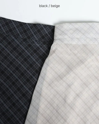 Checked sheer long skirt