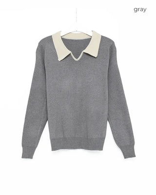 Two-tone semi-V-neck knit
