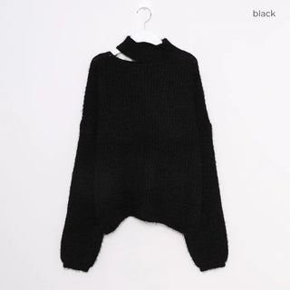 Fluffy Slit Half-Neck Knit