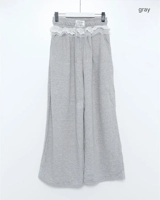 Elastic waist lace detail layered sweatpants