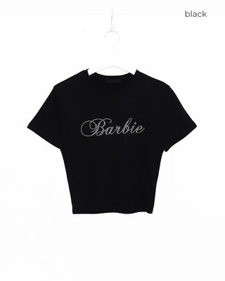 Cubic Lettering Semi-Cropped Half T-Shirt