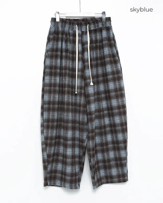 Checked wide-leg pants with string waistband