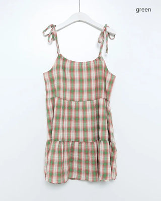 Checked camisole strap mini dress