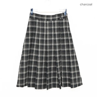Wool check midi skirt