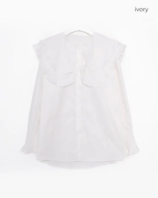 Double-frilled big collar blouse