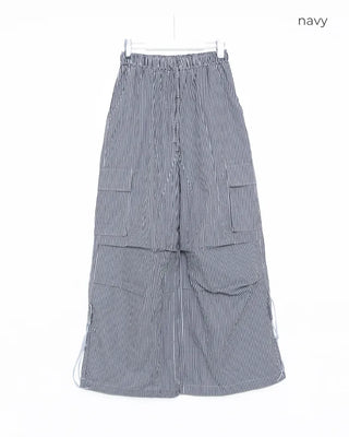 Long drawstring striped cargo pants