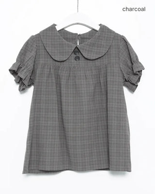 Button-up bust gathered yoke puff blouse