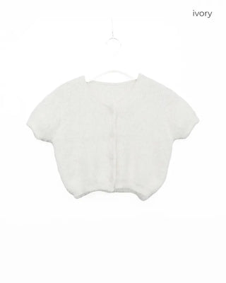 Shaggy knit short-sleeved cardigan