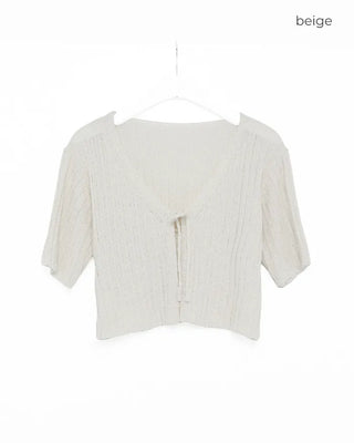 Ribbon Cropped Half-Sleeve Cardigan