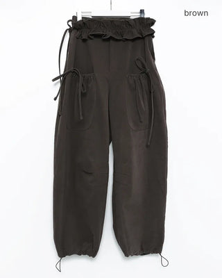 Gathered Belt Set Unique Pocket Peach Cotton Pants