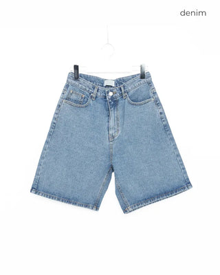 Straight-leg denim shorts