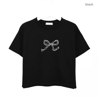 Ribbon short-sleeved cropped T-shirt