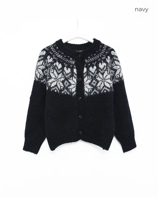 Colored Neck Nordic Knit Cardigan