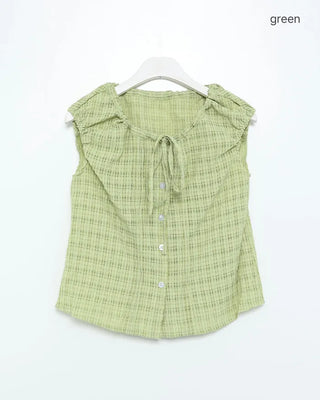 Checked ribbon blouse