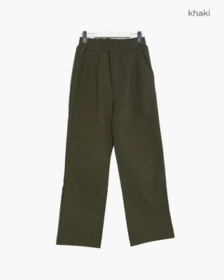 Elastic waistband, two-pleat wide-leg pants