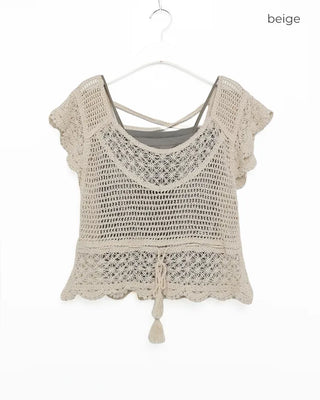 Sleeveless perforated knit set