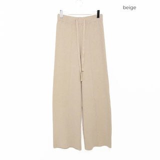 Wide-leg knit pants with elastic waistband