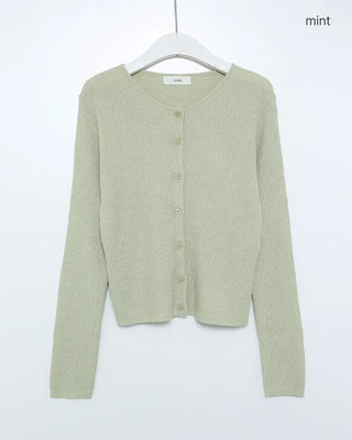 Ribbed Round Neck Slim Cardigan