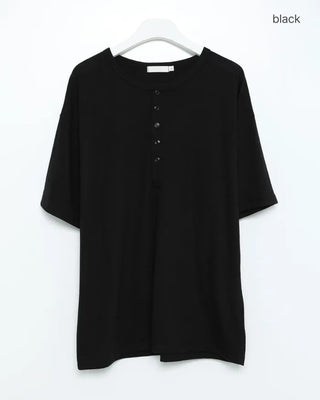 Henley neck simple short-sleeved T-shirt