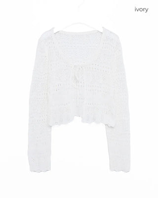 Net V-neck Ribbon Cardigan