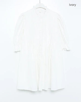 Frilled pintuck puff blouse mini dress
