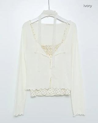 Flower lace camisole & cardigan set
