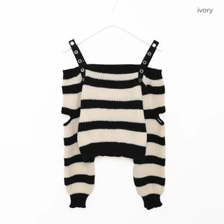 Shoulder slit striped knit