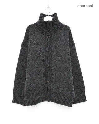 High-neck button-point cardigan
