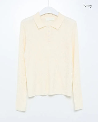 Ribbed collar button knit