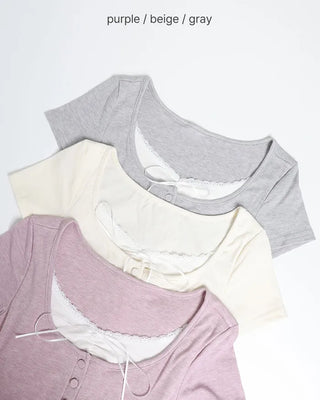 Lace-top layered half T-shirt