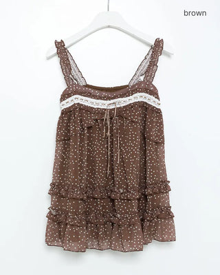 Polka Dot Lace Ribbon Camisole Tunic