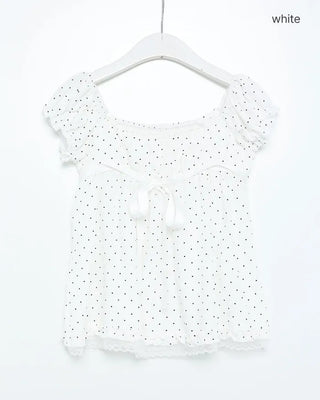 Polka Dot Ribbon Half Blouse