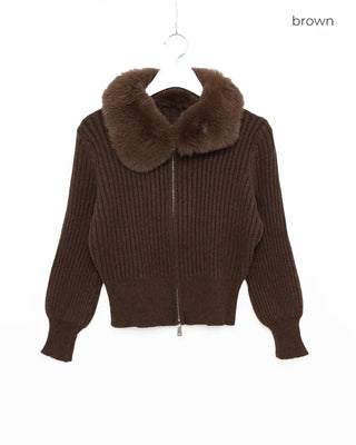 Fur collar knit cardigan