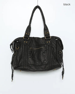 Cable Line Leather Square Boston Bag