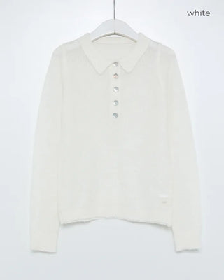 See-through half-open collar knit