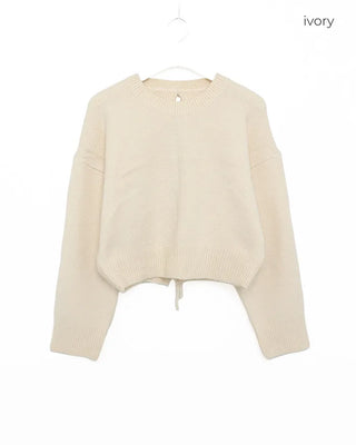 Ribbed back ribbon string long-sleeve knit