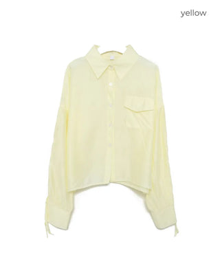 Sleeve Drawstring Cropped Sheer Shirt