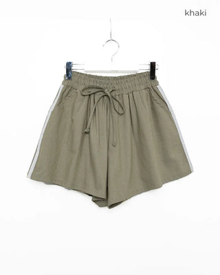 Two-line track elastic waist shorts