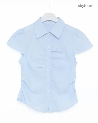 Front shirred short-sleeved shirt